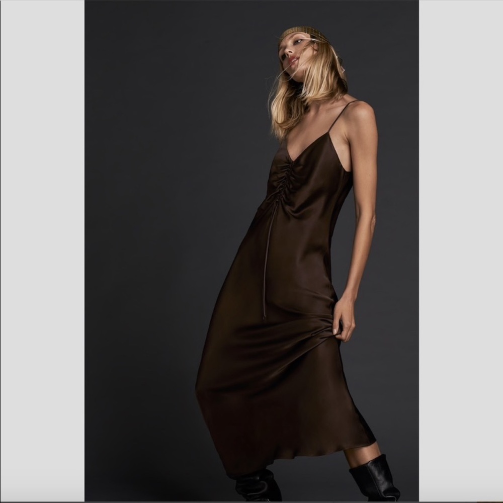 NWT Zara Brown gathered slip dress
